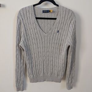 Polo by Ralph Lauren Light Gray Cable Knit V-Neck Sweater